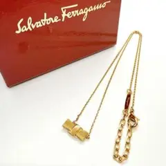 【美品】FERRAGAMO ヴァラ リボン ネックレス ゴールド フェラガモ