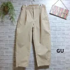 GU ワイドパンツ カーブタックパンツ 無地 ウエストゴム チノパン ゆったり