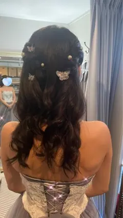 蝶々のヘア飾り&ジルコニア風ピアス　セット