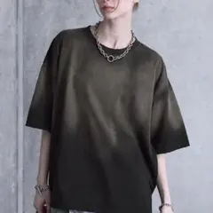 SERACE ヴィンテージデザインルーズグラデーションTシャツ　ブラック　L