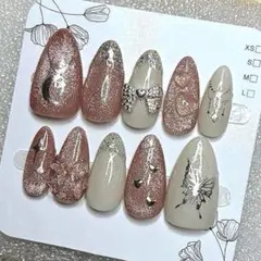 ♡グリッター蝶デザインネイルチップ♡