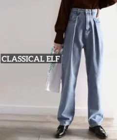 k0669 CLASSICAL ELF ハイウエストデニムタックワイドパンツ