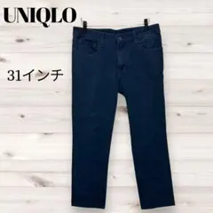 UNIQLO メンズ パンツ 31インチ ネイビー 綿混 カジュアル
