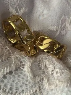 [新品]ゴールド チェーンデザイン フープイヤリング