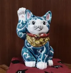 願いが叶う】九谷焼 タッチ猫 下野邦子作 イッチン 華盛り 作家 招き猫