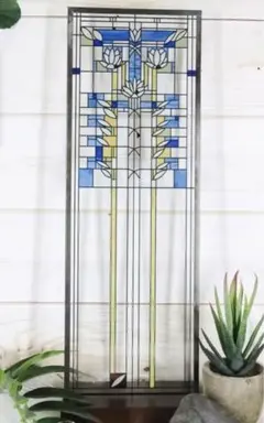 【希少・正規品】フランク・ロイド・ライト ヴィンテージ　ステンドグラス パレード Amazon.co.jp: フランクロイドライト ステンドグラス木製枠2枚