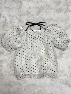 ホワイトドット柄半袖ブラウス