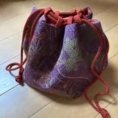 和装用 巾着バッグ 紫 花柄