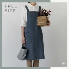 エプロン デニム シンプル ポケット ブルーデニム フリーサイズ DIY カフェのサムネイル