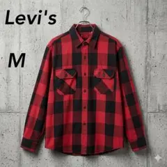 リーバイスレッドタブ ヘビーネルシャツL赤x黒バッファローチェックRED