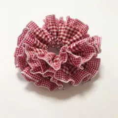 シュシュ レッド 赤 ヘアゴム ハンドメイド ギンガムチェック