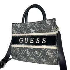 GUESS 2WAYバッグ ロゴデザイン キャンバス 黒系