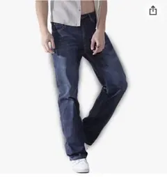 ジーンズ メンズ ルーズストレート 綿デニムパンツワイドゆったり　35