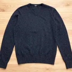 ユニクロ カシミヤ100％ Vネックニット セーター グレー M