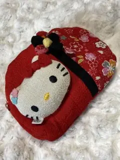 ハローキティ　ポーチ　和柄　立体的　小物入れ　化粧ポーチ　赤