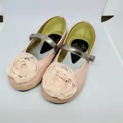フォーマルシューズ/ストラップシューズ ピンク 花装飾付き 日本製 17cm