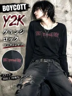 BOYCOTT Y2K グランジ ロゴ ロンT ブラック 2のサムネイル