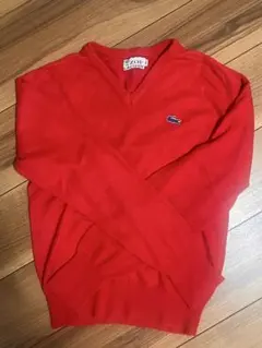 70sラコステIZOD LACOSTE Vネックニットセーター糸巻きタグ青ワニ