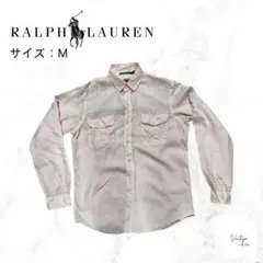 POLO ラルフローレン リネンシャツ M ピンク 麻100% 2ポケット