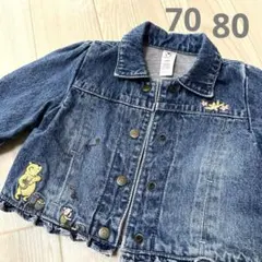 デニムシャツ　刺繍　アウター　ディズニー　プーさん　動物　長袖80 Gジャン