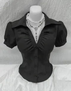 SHEIN ショートスリーブVネック Tシャツ ウエスト強調 punk y2k