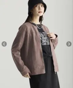 フェイクスエードノーカラーライダースジャケット モカブラウン