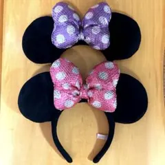 ディズニー　スパンコール　カチューシャ　ピンク　紫　ミニー　ペア