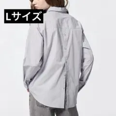 GU グレーと赤のストライプ 長袖 Yシャツ L