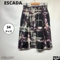 ESCADA エスカーダ 花柄 チェック フレアスカート ひざ丈 34のサムネイル