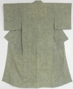 【単衣着物】正絹 着物 緑色系 竹笹柄 染め 居敷当て付き 粋 レトロ リメイク
