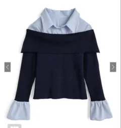 シャツドッキングオフショルダーニットトップス[ru1257]