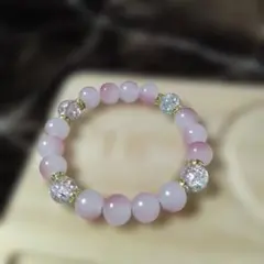ハンドメイド ガラスビーズブレスレット ピンク×クリア