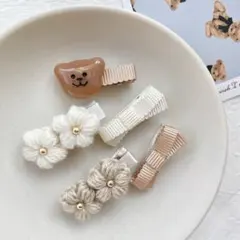ベビー キッズ ヘアクリップ 5点セット くすみ系 ハンドメイド