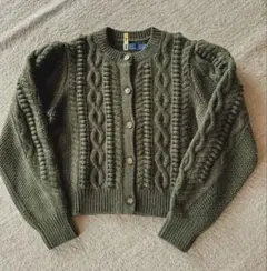 Ralph Lauren ケーブルニットカーディガン S/P オリーブグリーン