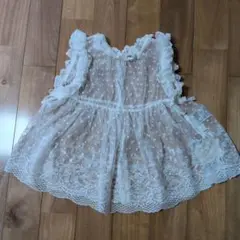 【120】yukiemon レース　ベスト　バースデイ　cottoli 白　ねこ