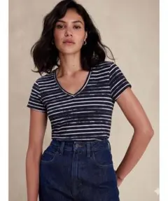 BANANA REPUBLIC Vネック ボーダーTシャツ XSのサムネイル