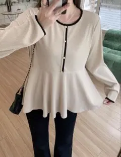 shein Dazy Plus コントラストカラーリブ 長袖 ウエストシェイプ