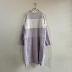 GU もこもこフィール ラウンジワンピース L ボーダー 紫 ルームウェア