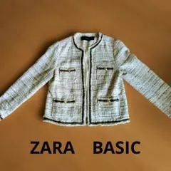 ZARA BASIC ノーカラージャケット ホワイト・ブラック