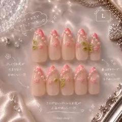 【現品限定】桜ミルクにとろける春色フラワーネイル Lサイズ