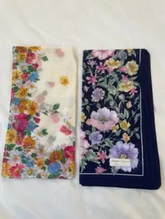 kenzo 花柄ハンカチ 2枚セット ネイビー ホワイト