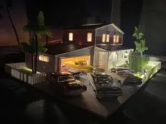 1/64 ジオラマ 【アメリカンガレージハウス】 LED点灯可　ホットウィール