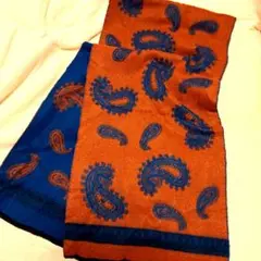 マフラー　ペイズリー柄　リバーシブル　青　茶系