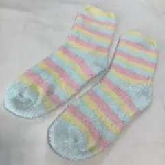 フワモコ ふわふわ もこもこ ルームソックス くつ下 ボーダー柄