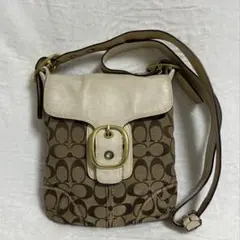 コーチ★ショルダーバッグ★キャンバス×レザー★ベージュ×白系