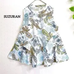 カットソー　ノースリーブ ペイズリー Aライン フレア M L 白 青　春夏