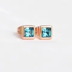 四角5mm青緑色・ピアス・ピンクゴールド色