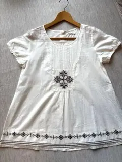 SM2 刺繍ブラウス アイボリー 半袖 フリーサイズ　ナチュラルカントリーのサムネイル