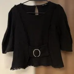 9/14迄最終 ZARA ブラック 五分袖 トップス　ビジュー付き　美品