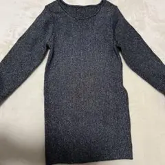 ダークグレー リブ編み 長袖ニット ラメ